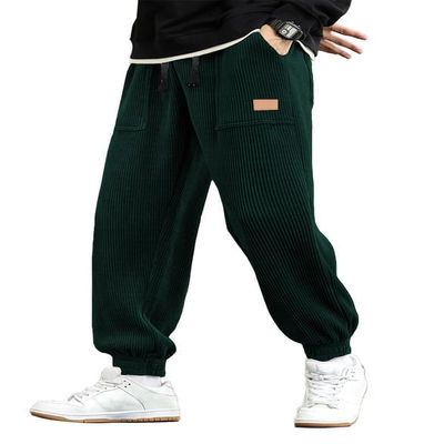JMIERR Mens Corduroy Pants Elastic Waist Drawstring Stretch Tapered Joggers Sweatpants Work Cargo Pants with Multi Pockets,M,Blackish Green