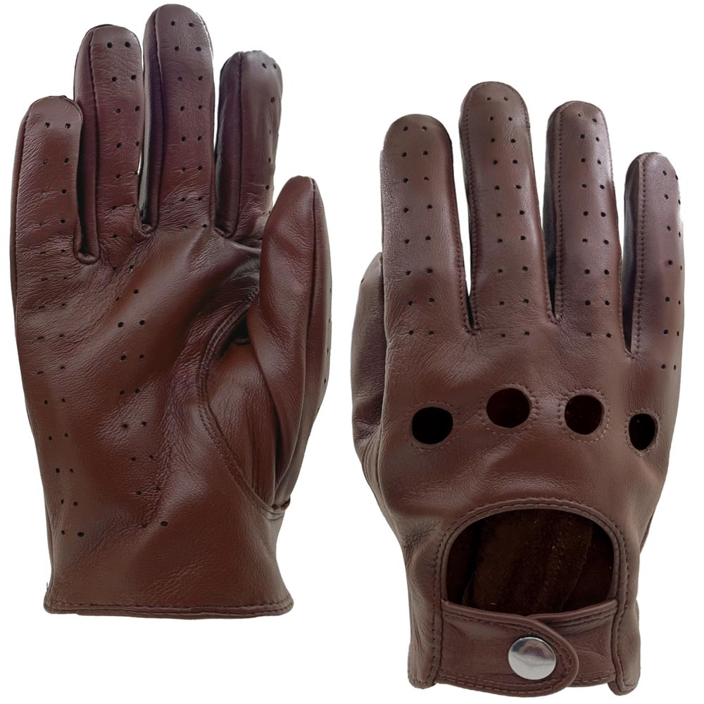 Zjjseloru Mens Genuine Lambskin Leather Driving Gloves Unlined, Touchscreen, Burgundy, XL