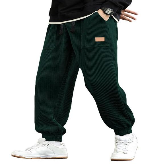 JMIERR Corduroy Pants for Men Cargo Pants Drawstring Elastic Waist Stretch Tapered Joggers Sweatpants Work Pants with Pockets,2XL,Blue