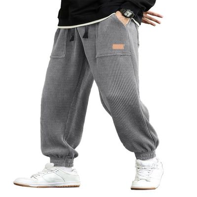 JMIERR Mens Gray Corduroy Pants Casual Harem Cargo Pants Drawstring Waist Stretch Tapered Joggers Sweatpants Pants with Pocket for Men,XL,Gray