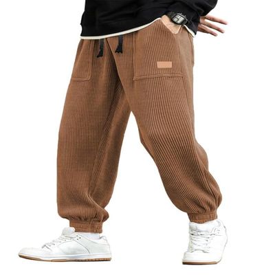 JMIERR Corduroy Pants for Men Cargo Pants Drawstring Elastic Waist Stretch Tapered Joggers Sweatpants Work Pants with Pockets,2XL,Dark Brown