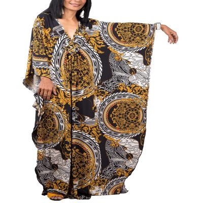 Leisureperiod Caftan for Women Plus Size Swimsuit Cover Up Ethnic Print Kaftan Beach Dress Batwing Sleeve Loungewear