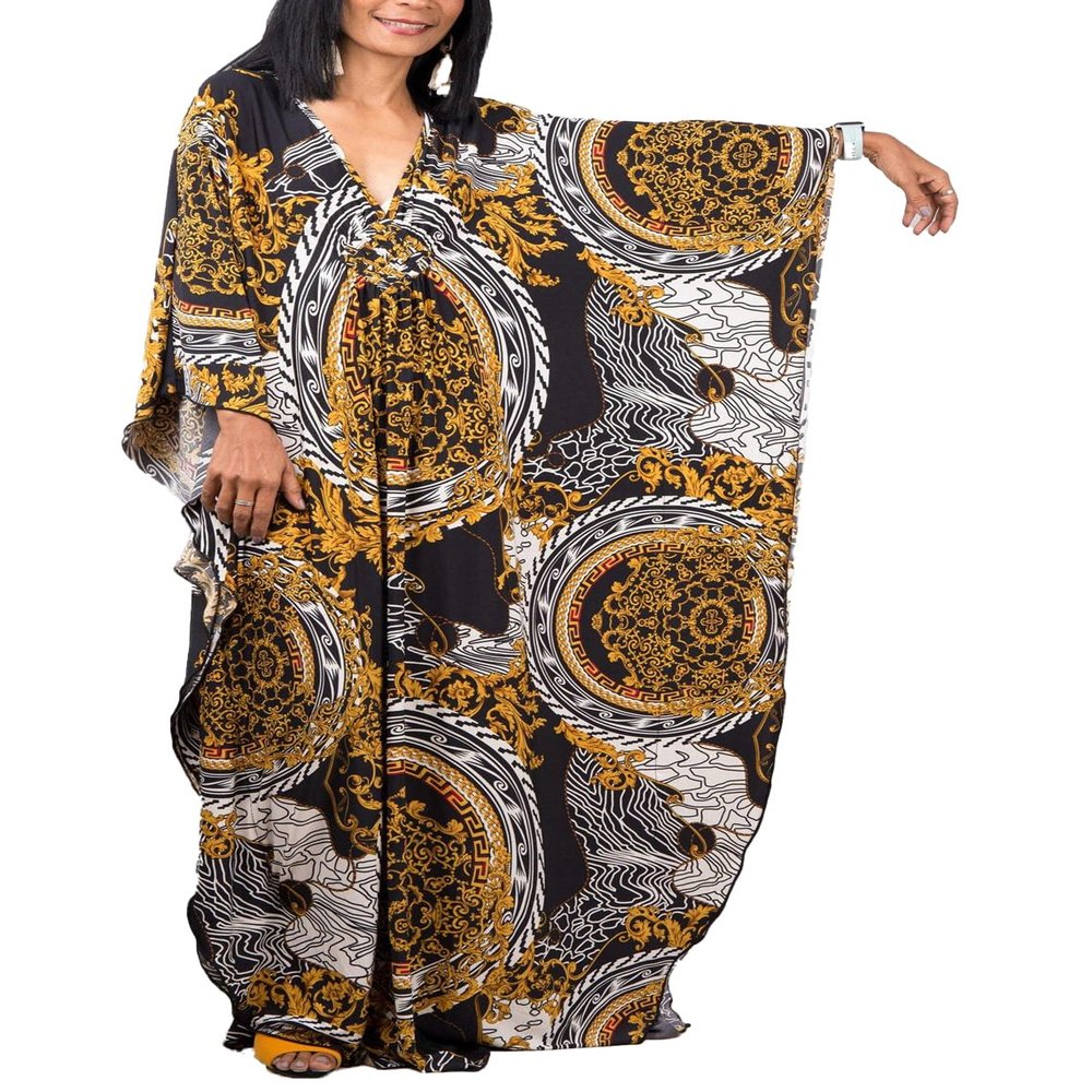 Leisureperiod Caftan for Women Plus Size Swimsuit Cover Up Ethnic Print Kaftan Beach Dress Batwing Sleeve Loungewear