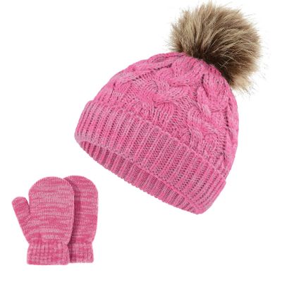 Zando Baby Beanie Winter Hat with Pom Pom Knit Toddler Beanies for Girls Boys Hats Baby Girls Hats 6-12 Months Thick Baby Hat and Mitten Set Infant Warm Caps B Rose Purple 3-36 Months