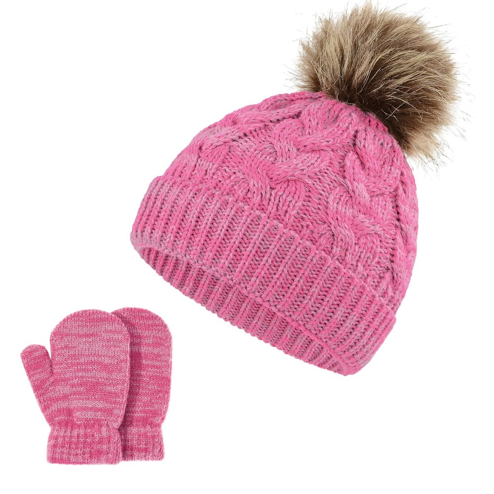 Zando Baby Beanie Winter Hat with Pom Pom Knit Toddler Beanies for Girls Boys Hats Baby Girls Hats 6-12 Months Thick Baby Hat and Mitten Set Infant Warm Caps B Rose Purple 3-36 Months