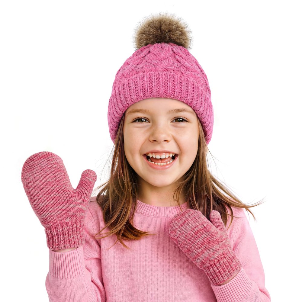 Zando Kids Winter Hat and Mitten Set Warm Knit Baby Beanie for Boy Girls
