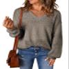 SHEWIN Womens Oversized Sweaters Casual Lightweight Long Sleeve V Neck Crochet Sweater Cable Knit Pullover Jumper Fall Fashion 2025 Womens Tops, 2XL, Chestnut view 1