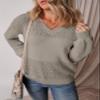 SHEWIN Womens Oversized Sweaters Casual Lightweight Long Sleeve V Neck Crochet Sweater Cable Knit Pullover Jumper Fall Fashion 2025 Womens Tops, 2XL, Chestnut view 3