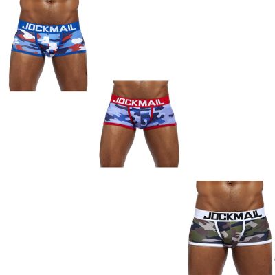 JOCKMAIL 3 Pack Mens Camoflage Underwear Boxers Sexy Classic Printed Camouflage Men Underwear Panties (413-Blue+Red+Green,XX-Large)
