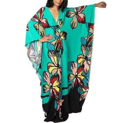 Leisureperiod Caftan for Women Plus Size Swimsuit Cover Up Ethnic Print Kaftan Beach Dress Batwing Sleeve Loungewear
