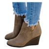 SACFOF Women's Suede Low Wedges Ankle Boots Round Toe Side Zipper Ankle Boots Anti-Slip Chelsea Dress Wedge Booties Shoes view 2