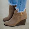 SACFOF Women's Suede Low Wedges Ankle Boots Round Toe Side Zipper Ankle Boots Anti-Slip Chelsea Dress Wedge Booties Shoes view 4
