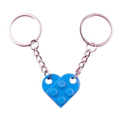 COMFOPET Heart Keychains Matching Brick Keychain for Couples Keychain Heart Building Block Keychain for Boyfriend Girlfriend-Light Blue