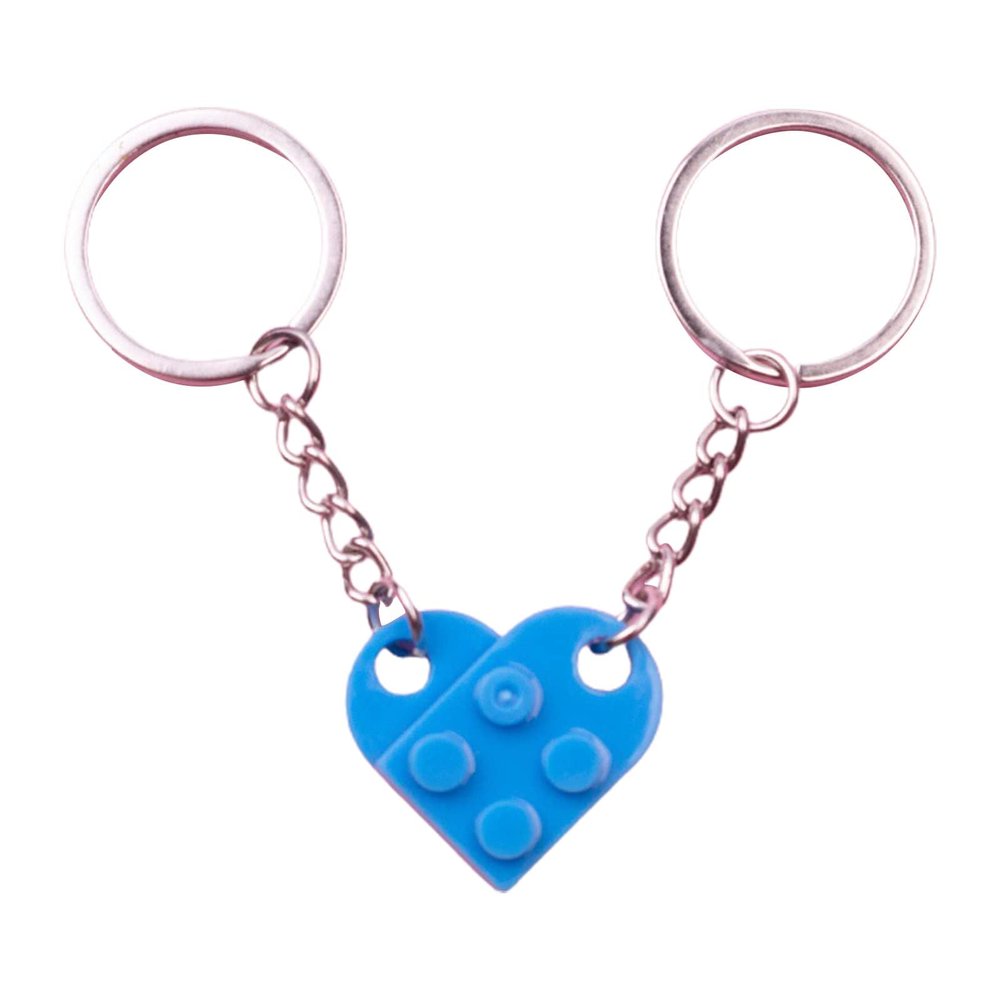 COMFOPET Heart Keychains Matching Brick Keychain for Couples Keychain Heart Building Block Keychain for Boyfriend Girlfriend-Light Blue