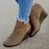 SACFOF Women's Suede Low Wedges Ankle Boots Round Toe Side Zipper Ankle Boots Anti-Slip Chelsea Dress Wedge Booties Shoes view 3
