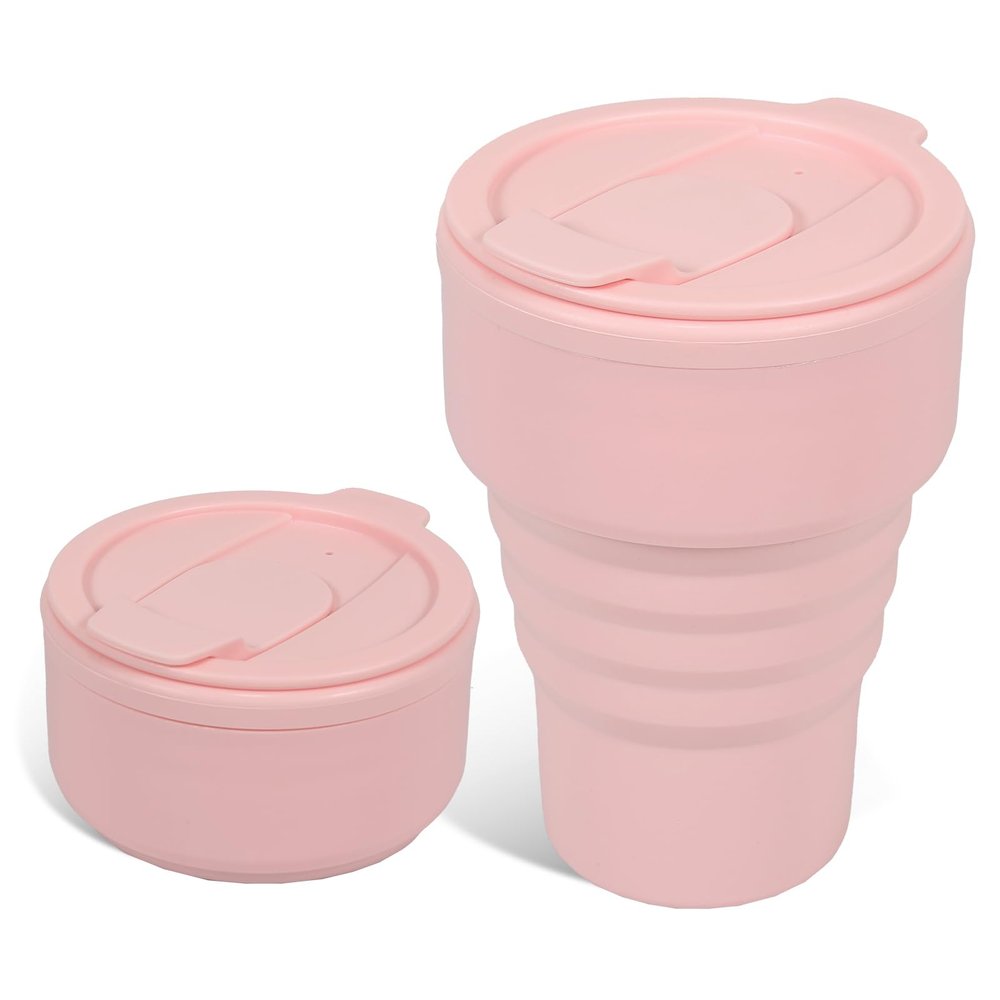 Peboms Collapsible Silicone Cup - Pink, Reusable Foldable Travel Cup for Camping, Hiking & Gym, Leak-Proof, Eco-Friendly, BPA-Free, Dishwasher Safe, Portable Water Bottle for Women