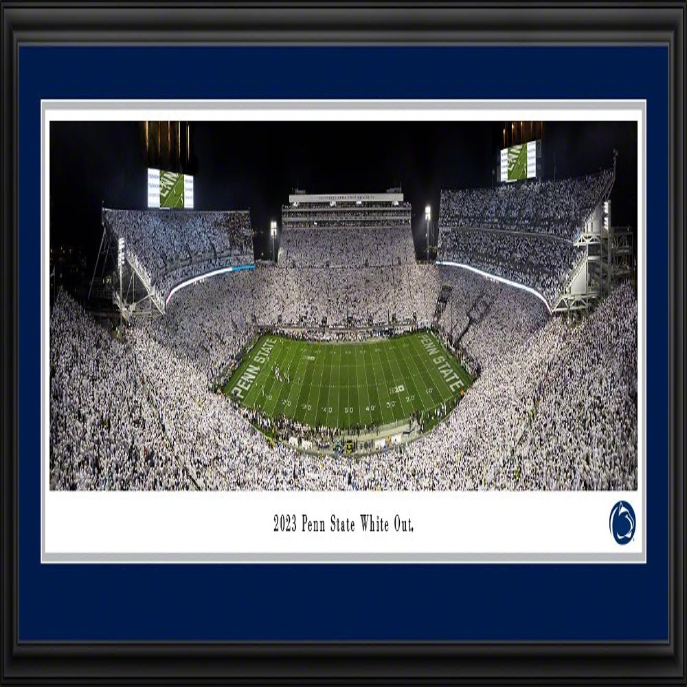 2023 Penn State White Out vs Iowa - 44x18-inch Double Mat, Deluxe Framed Picture by Blakeway Panoramas
