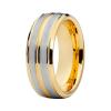 8 mm Gold Tungsten Wedding Band Ring for Men Women Grooved Center Brushed Finish Beveled Edges view 1