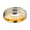 8 mm Gold Tungsten Wedding Band Ring for Men Women Grooved Center Brushed Finish Beveled Edges view 2