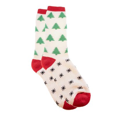 SnowStoppers Premium Holiday Alpaca Wool Socks for Kids (Youth Small, White and Red Christmas Tree)