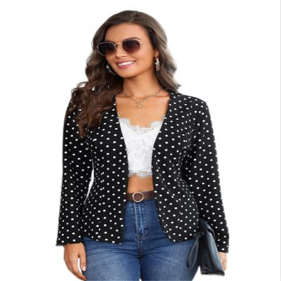 women's jacket Open Front Polka-dot Print Jacket jacket for women (Color : Black and White, Size : X-Small)