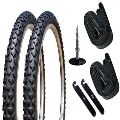 2 Bike Tires, 26" x 2.00" Alpha Bite MTB - Tires, Tubes and 2 Tire Levers Bundle - Presta 48mm