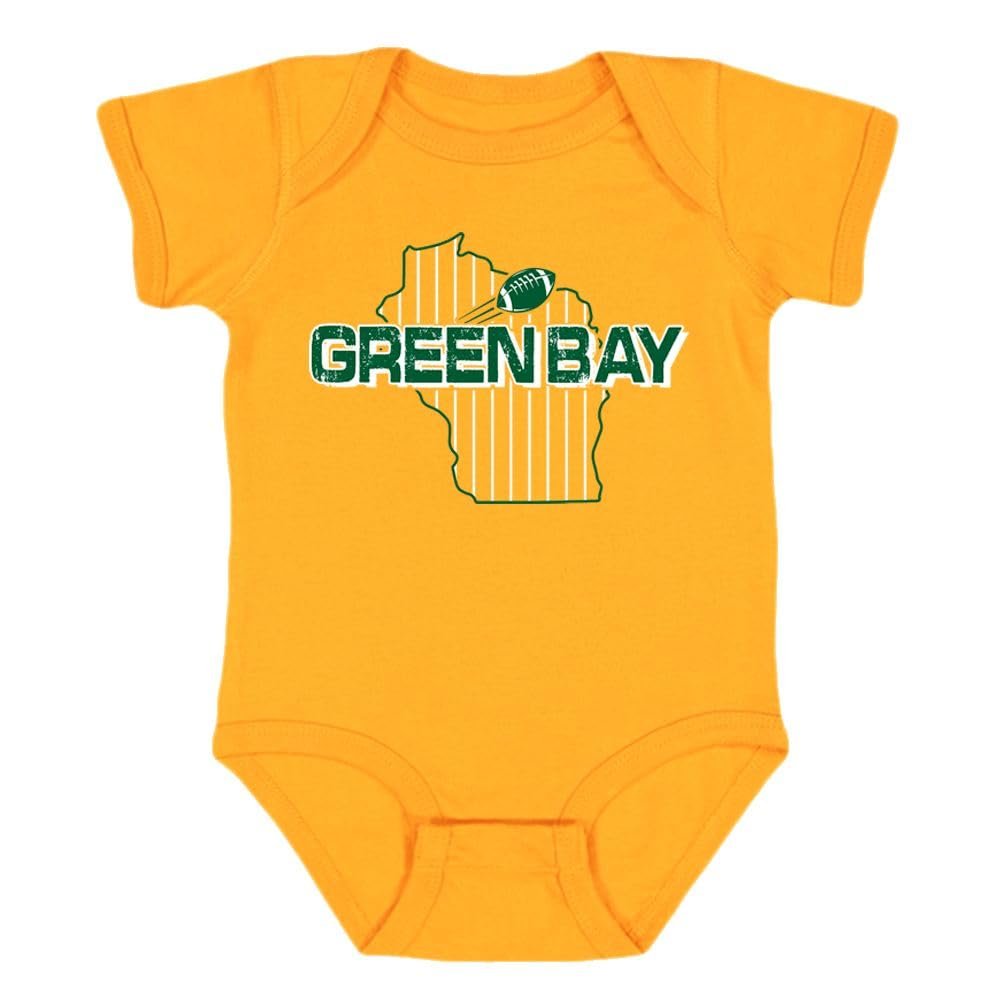 Green Bay Field Map Baby Bodysuit for Football Fans (Gold, 12M)