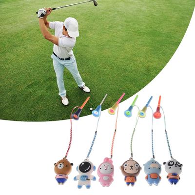 Zerone Anti Lost Teewith Strap, 6Pcs Cartoon Plastic Tee Hanger, Convenient to Use Mixed Colors Cord Length 15cm, Ball Stud 8.2cm Random (Blue + Gray)