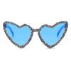 willochra Cute Rimless Rhinestone Heart Sunglasses for Women Shiny Bling Diamond Glasses Cat Eye Stylish Party Eyewear (Dark blue) view 1