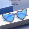 willochra Cute Rimless Rhinestone Heart Sunglasses for Women Shiny Bling Diamond Glasses Cat Eye Stylish Party Eyewear (Dark blue) view 3