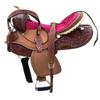 8" Inch Kids Youth Western Horse Barrel Saddle Leather Tack Set Matching Headstall Breast Collar Reins Pink view 1