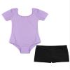 Loodgao 2 Piece Gymnastics Outfits for Girls Short Sleeve Ballet Dance Leotard Kids Biketard Unitard with Shorts Dancewear Lavender 6 view 1