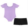 Loodgao 2 Piece Gymnastics Outfits for Girls Short Sleeve Ballet Dance Leotard Kids Biketard Unitard with Shorts Dancewear Lavender 6 view 2