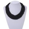 Avalaya Wide Chunky Black Glass Bead Plaited Necklace - 53cm L view 2