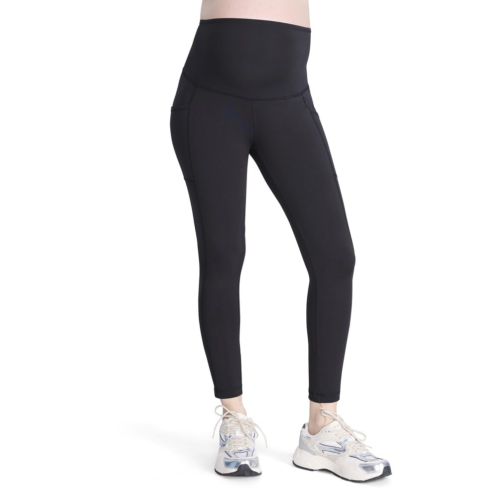 Motherhood Maternity Workout Over the Belly Pregnancy and Postpartum Leggings With Pockets, Yoga Pants womens, 26 inch black, Small
