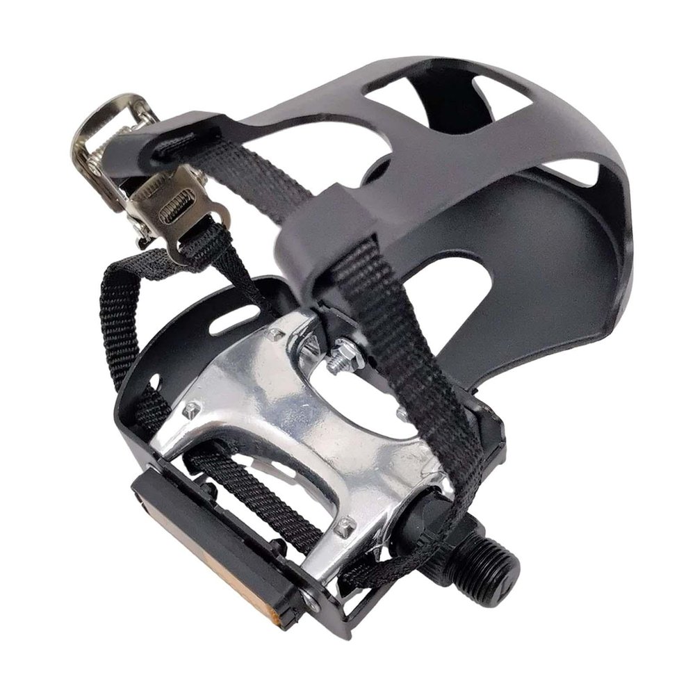 SM SunniMix Bike Pedals with Toe Clips and Straps Bicycle Pedals 14mm Spindle with 9/16" Axle for Stationary Bike Outdoor Bicycles Repair, Left