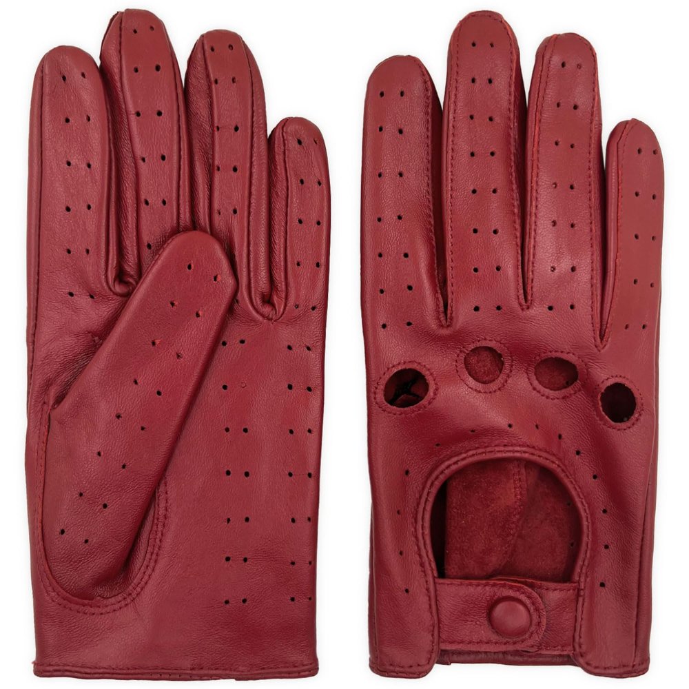 Zjjseloru Womens Elegant Genuine Lambskin Leather Driving Gloves Unlined, Touchscreen, Red, L