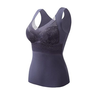 FLIPNEX 2 in 1 Built-in Bra Thermal Underwear,Lined Warm Base Tank Top for Women,High Stretch Thermal with Built-in Bra (Gray, 2XL)