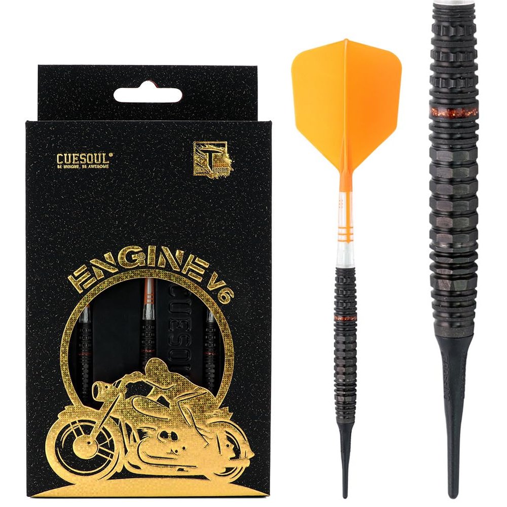 CUESOUL Engine V6 20g Soft Tip 90% Tungsten Dart Set with Oil Paint Finished and Unifying ROST T19 Carbon Flight