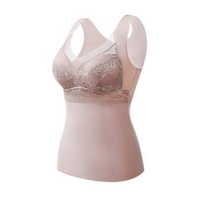 FLIPNEX 2 in 1 Built-in Bra Thermal Underwear,Lined Warm Base Tank Top for Women,High Stretch Thermal with Built-in Bra (Light Coffee, L)