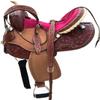 Kids Youth Adult Western Horse Barrel Saddle Leather Tack Set Matching Headstall Breast Collar Reins Pink 12" 13" 14" 15" 16" 17" 18" (12" Seat) view 1