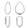 2 Pairs S925 Sterling Silver Earrings, 2 Designs Large Oval and Small Hoop Earrings Minimalist Jewelry for Women Girls (Silver) view 1
