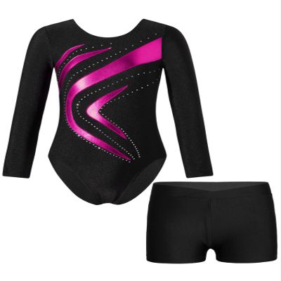 winying Leotards for Girls Gymnastics Outfits Long Sleeve Bodysuit Matching Booty Shorts Ballet Dance Activewear Hot Pink 12 Years