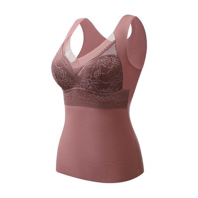 FLIPNEX 2 in 1 Built-in Bra Thermal Underwear,Lined Warm Base Tank Top for Women,High Stretch Thermal with Built-in Bra (Camel, L)