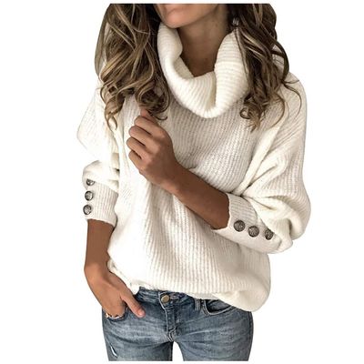 Womens 2023 Fall Turtleneck Oversized Pullover Sweaters Long Sleeves High Neck Ribbed Knit Sweater Slim Fit Basic Casual Tee Tops Solid Color Cable Knit Jumper Tops Fall Winter Warm Blouse