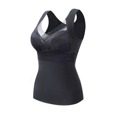 FLIPNEX 2 in 1 Built-in Bra Thermal Underwear,Lined Warm Base Tank Top for Women,High Stretch Thermal with Built-in Bra (Black, 2XL)