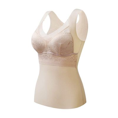 FLIPNEX 2 in 1 Built-in Bra Thermal Underwear,Lined Warm Base Tank Top for Women,High Stretch Thermal with Built-in Bra (Skin, L)