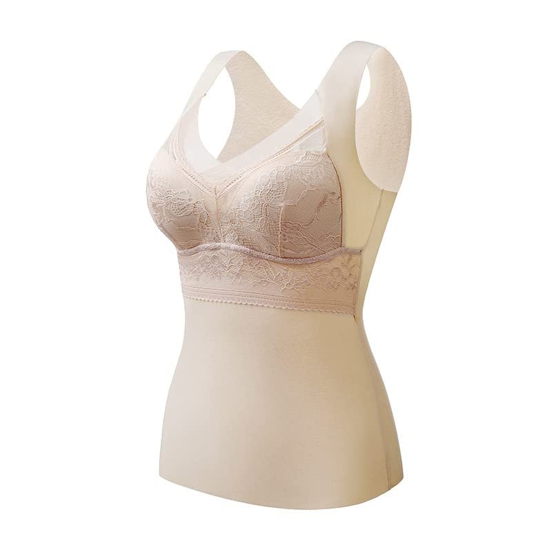 FLIPNEX 2 in 1 Built-in Bra Thermal Underwear,Lined Warm Base Tank Top for Women,High Stretch Thermal with Built-in Bra (Skin, L)