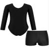 winying Leotards for Girls Gymnastics Outfits Long Sleeve Bodysuit Matching Booty Shorts Ballet Dance Activewear Red 14 Years view 2