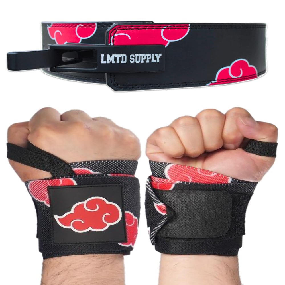 2 Set Anime Lever Belt and Wrist Wraps - Heavy Duty 10mm Weight Lifting Belt Back Support - 24" Lifting Straps Powerlifting Gym Accessories for Men and Women, Improve Workout, RC-S